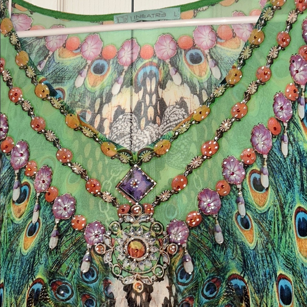 Peacock and Leopard Print Vintage Kaftan - Picture 2 of 9